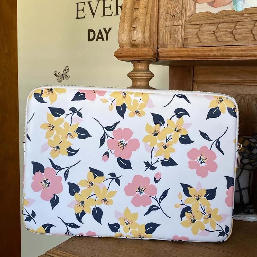 kate spade Floral Laptop Sleeve in White, Pink, Yellow & Navy - Picture 4 of 7